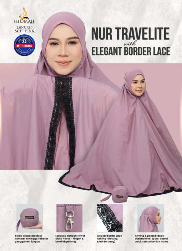 NUR TRAVELITE 2.0 ELEGANT BORDER LACE - SOFT PINK (NORMAL SIZE)